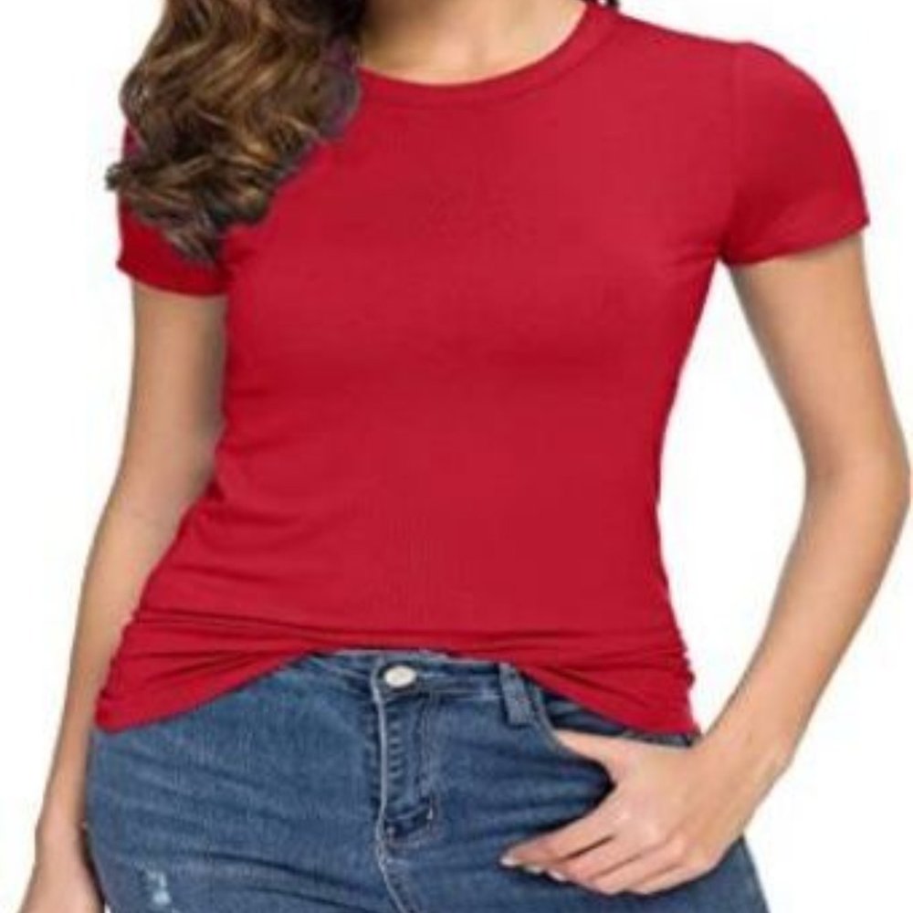 CoCo Women's  neck slim short sleeve tee elastic tight